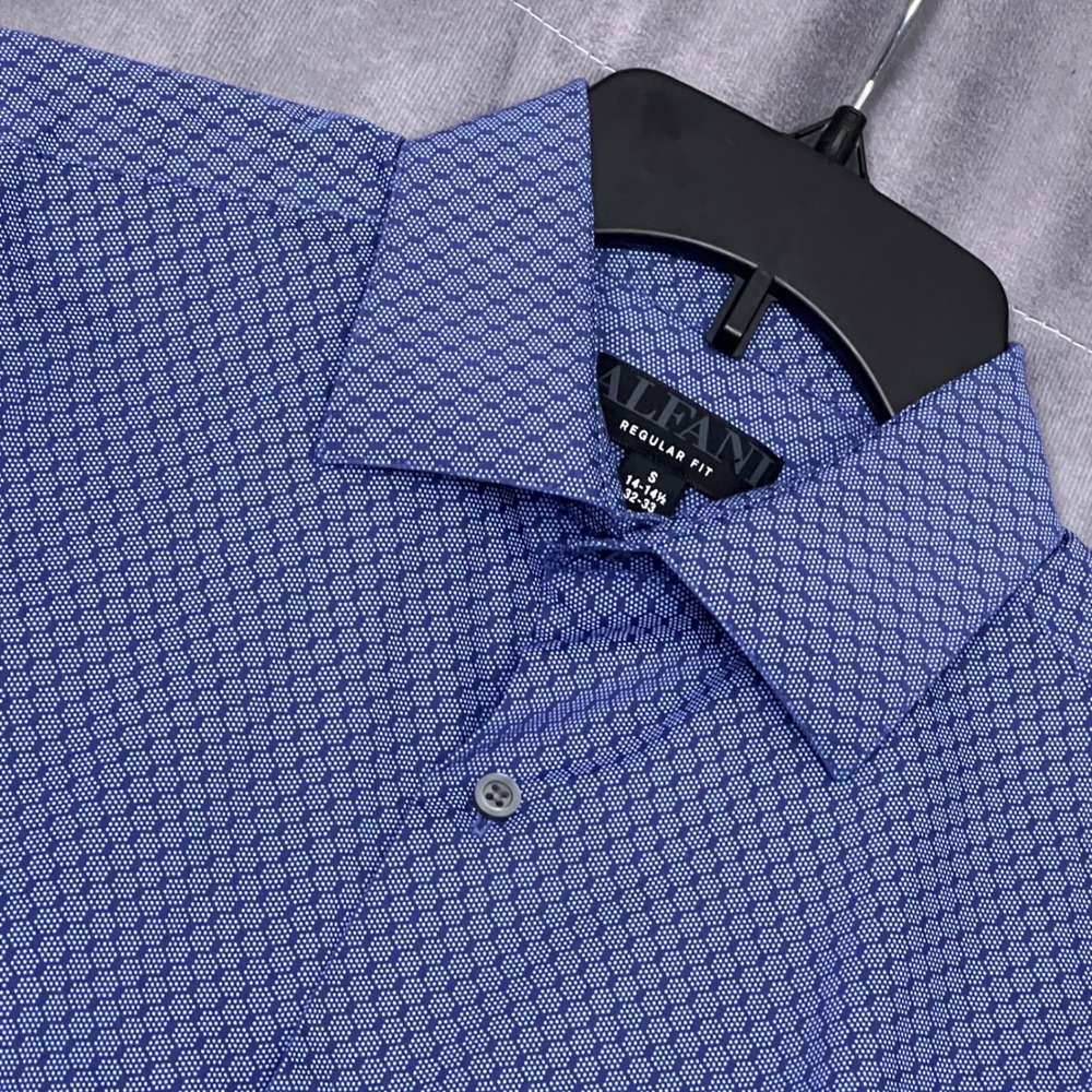 Alfani Button Down Shirt Mens Small Blue Excellent Regular Fit Geometric Print